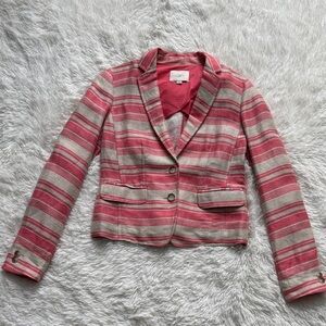 LOFT Women's Pink and Tan Striped Blazer